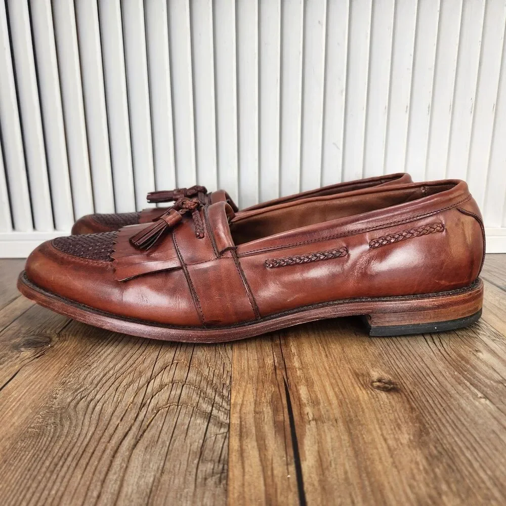 Allen Edmonds Cody Chili Weave Loafers Mens Sz 14 B Brown Leather Kiltie Tassel